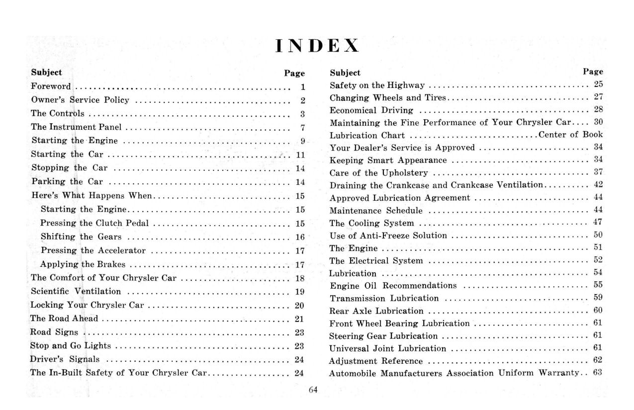 1939 Chrysler Owners Manual Page 66